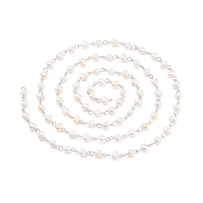 Handmade Natural Freshwater Pearl Beaded Chains AJEW-JB01088-02-1