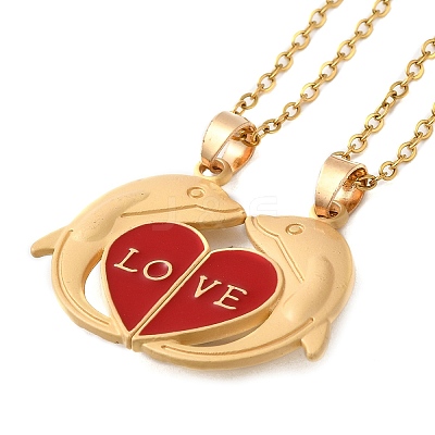 2Pcs 2 Color Alloy Magnetic Dolphin Pendant Necklaces Set NJEW-Z016-02G-1