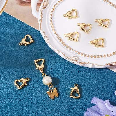 8Pcs Brass Heart Lobster Claw Clasps KK-TA0002-69-1