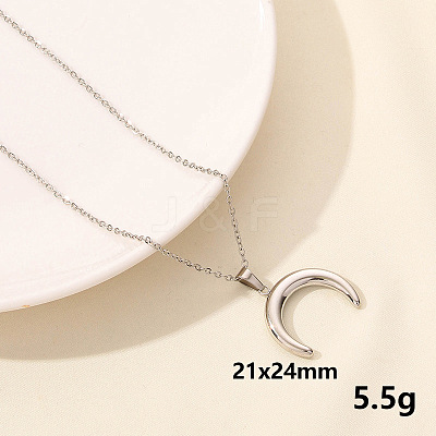 Vintage 304 Stainless Steel Double Horn Pendant Necklaces ZQ4868-1-1
