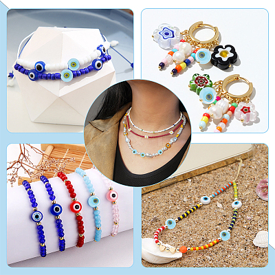 Handmade Evil Eye Lampwork Round Bead Strands LAMP-NB0001-75B-1