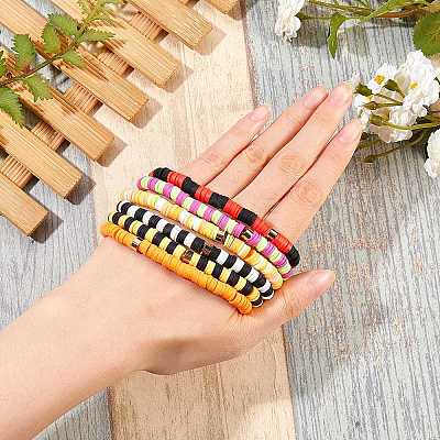 Handmade Polymer Clay Heishi Beads Stretch Bracelets Sets BJEW-JB05902-10-1