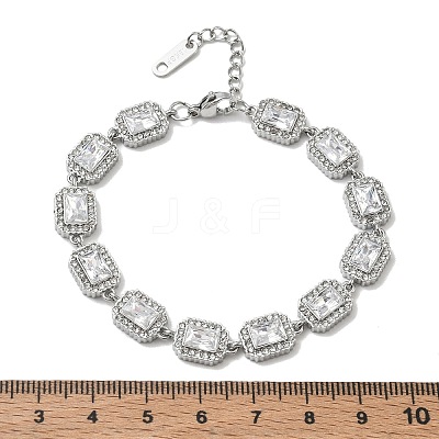304 Stainless Steel Full Rhinestone Rectangle Link Chain Bracelets SA-CBABBEA-03P-1