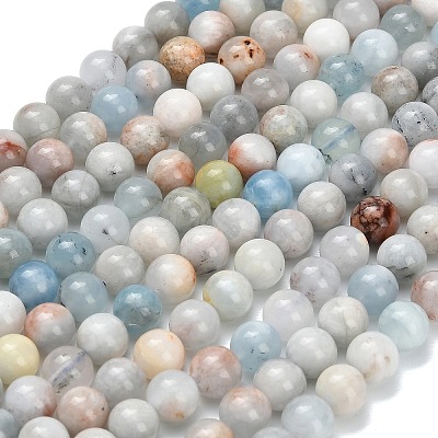 Natural Aquamarine Beads Strands G-F591-29B-8mm-1