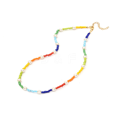 Glass Seed & Glass Pearl Beaded Necklace for Girl Women X1-NJEW-TA00007-1