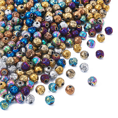 250Pcs 10 Colors Electroplated Natural Lava Rock Beads Strands G-PJ0001-03A-1