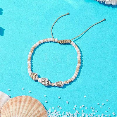 Natural Sea Shell & Glass Seed Bead Bracelets BJEW-PH02047-1