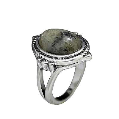 Oval Zinc Alloy Natural Labradorite Finger Rings WG970F5-05-1