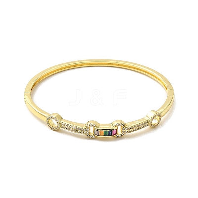 Rectangle & Donut Colorful Cubic Zirconia Hinged Bangle BJEW-G659-02G-1