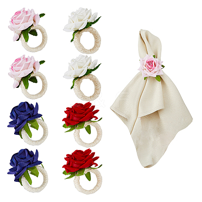 8Pcs 4 Style Artificial Rose Polyseter Napkin Rings DJEW-HY0001-02-1