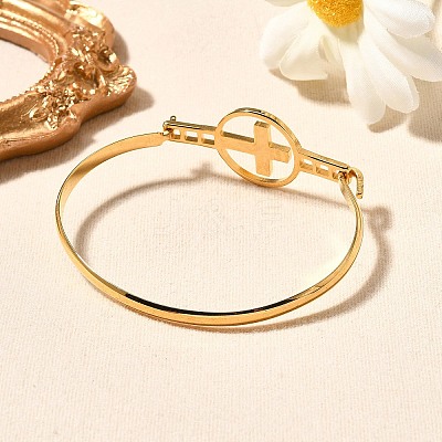 201 Stainless Steel Flat Round Link Bangles for Women BJEW-R014-01G-03-1