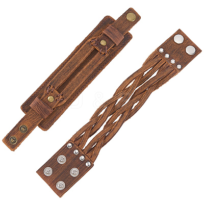 2Pcs 2 Styles Leather Wrap Snap Bracelets BJEW-CL0001-42-1