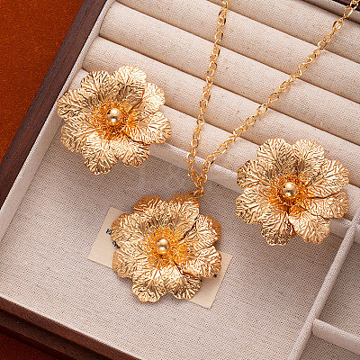 Flower Alloy Pendant Necklaces & Stud Earrings Sets FS-WGA42C5-02-1