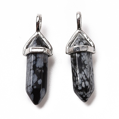 Natural Snowflake Obsidian Pointed Pendants G-K329-65P-1