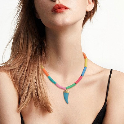 Handmade Polymer Clay Heishi Beads Pendant Necklaces X1-NJEW-JN02816-1
