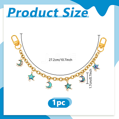 Brass & Natural Paua Shell Star Moon Charm 304 Stainless Steel Bag Decorative Chains HJEW-PH02278-1