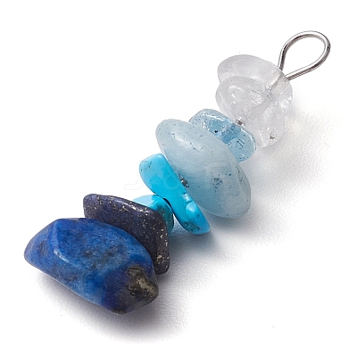 Gradient Color Natural Quartz Crystal & Natural Aquamarine & Natural Lapis Lazuli & Synthetic Turquoise Chip Beaded Pendants PALLOY-JF02790-02-1