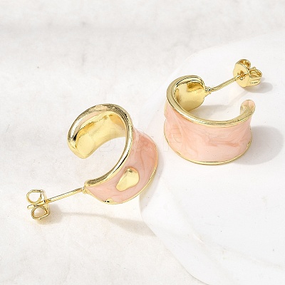 C-Shaped Brass Enamel Stud Earrings EJEW-P333-07G-1