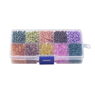 Mixed Baking Paint Crackle Glass & Glass Pearl Bead Sets HY-X0009-4mm-12-1
