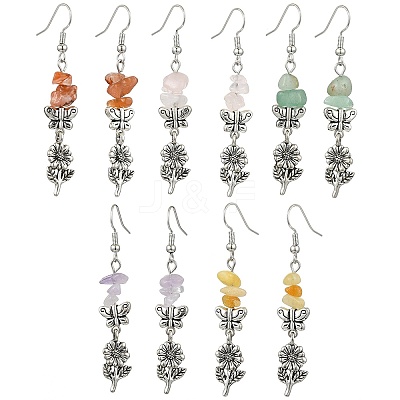 Natural Rose Quartz & Natural Green Aventurine & Natural South Red Agate & Natural Topaz Jade Dangle Earrings EJEW-JE06248-S-1