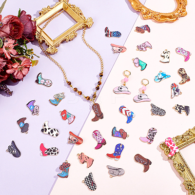 66Pcs 33 Styles Light Gold Alloy Printed Pendants FIND-PH0029-45-1
