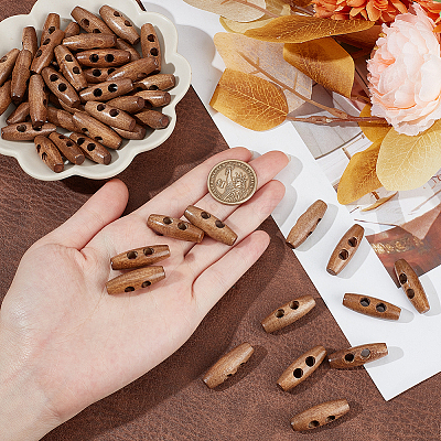 50Pcs 2-Hole Wood Buttons BUTT-UN0001-28B-02-1