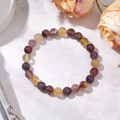 Natural Auralite Round Beaded Stretch Bracelets for Women Men BJEW-JB11426-1