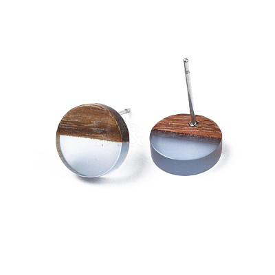 Transparent Resin & Walnut Wood Stud Earrings EJEW-N017-008-A01-1