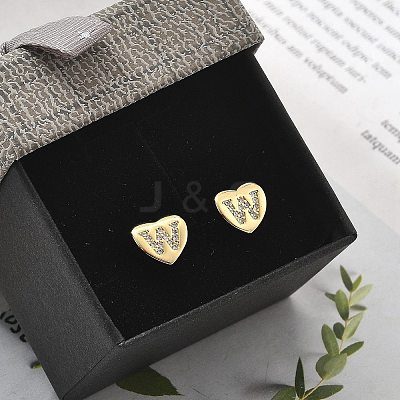 Rack Plating Brass Micro Pave Clear Cubic Zirconia Stud Earrings EJEW-K299-01G-W-1