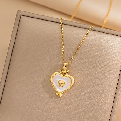 Heart 304 Stainless Steel Cat Eye Pendant Necklaces for Women NJEW-D288-06G-1
