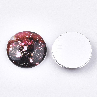 Starry Sky Pattern Printed Glass Cabochons GGLA-N004-25mm-D50-1
