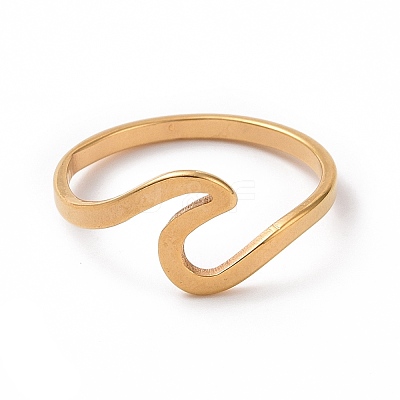 Ion Plating(IP) 201 Stainless Steel Wave Finger Ring for Women RJEW-J051-04G-1