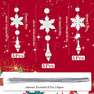 15Pcs 3 Styles Christmas Acrylic Snowflake Pendant Decorations HJEW-SP0001-04A-1