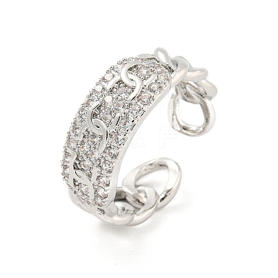 Chain Brass Micro Pave Clear Cubic Zirconia Open Cuff Rings RJEW-G309-36P-1
