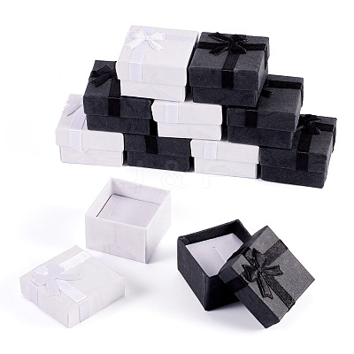 12Pcs 2 Colors Square Paper Jewelry Ring Gift Storage Boxes CON-TA0001-18-1