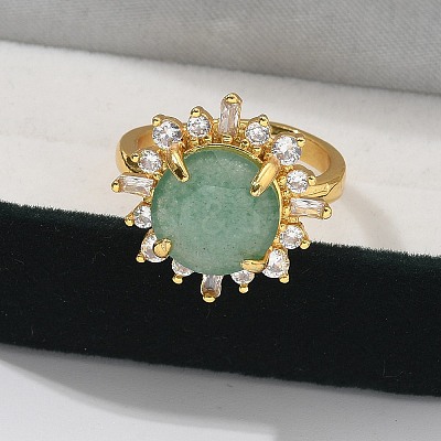 Sunflower Natural Green Aventurine Finger Rings RJEW-B113-03G-03-1