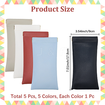 5Pcs 5 Colors Rectangle PU Leather Eyelasses Case AJEW-CN0005-63-1