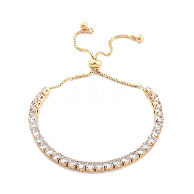 Brass Pave Clear Cubic Zirconia Flat Round Box Chain Slider Bracelets BJEW-YWC0002-12B-G-1