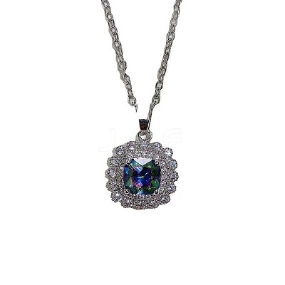 Square Alloy Rhinestone Pendant Necklace & Stud Earring & Finger Ring Sets WG30FCB-02-1