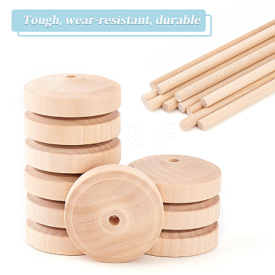 Unfinished Schima Wood Vehicle Wheels & Birch Wood Stick Sets DIY-WH0308-326B-1