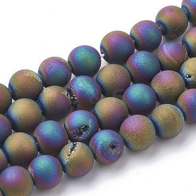 Electroplate Natural Druzy Geode Weathered Agate Beads Strands G-S284-6mm-04-1