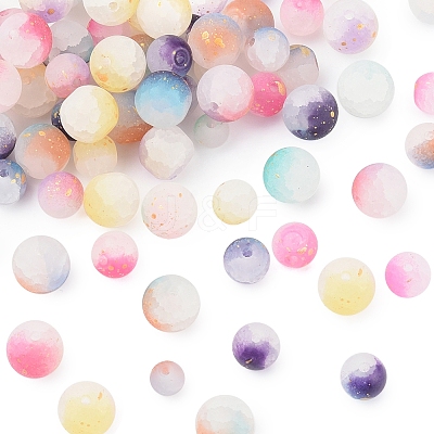 450Pcs Frosted Baking Paint Crackle Glass Beads with Glitter Powder DGLA-FS0001-11-1