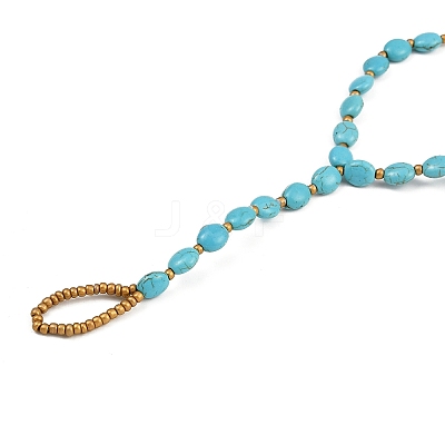 Synthetic Turquoise Oval & Glass Beaded Stretch Toe Ring Anklets for Women AJEW-K052-02-1