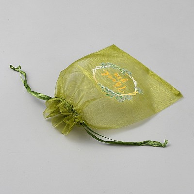Thank You Flower Printed Organza Drawstring Bags OP-WH0018-01B-02-1