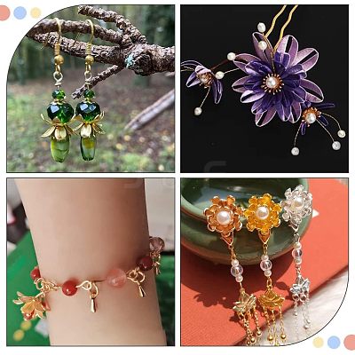 48Pcs 2 Colors 3D Brass Bead Caps KK-FH0002-42-1