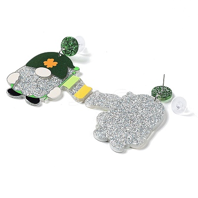 Saint Patrick's Day Sparkling Acrylic Dangle Stud Earrings LS-EJEW-P243-A03-1