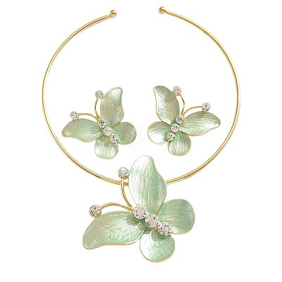 Alloy Enamel & Crystal Rhinestone Pendant Necklaces & Stud Earrings Sets FS-WG8339F-03-1