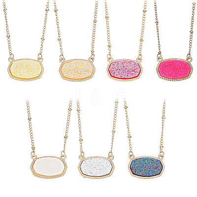 7Pcs 7 Colors Alloy & Resin Pendant Necklaces for Women NJEW-GA0001-17-1