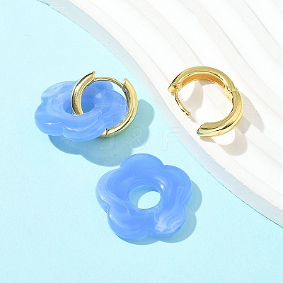 Brass Resin Flower Hoop Earrings for Women EJEW-U038-01G-09-1