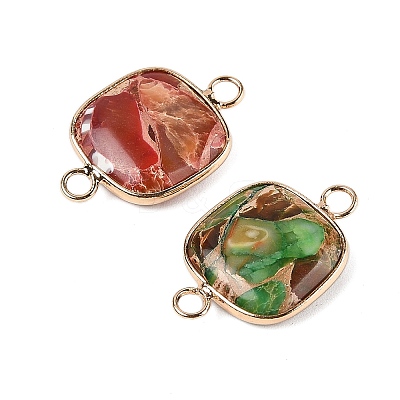 Brass Pave Natural Imperial Jasper Connector Charms KK-R214-08KCG-1